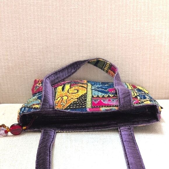 Laurel Burch Multicolor Tapestry Tote Bag Dog Cat Beads Sequins Shoulder Bag - Picture 10 of 14